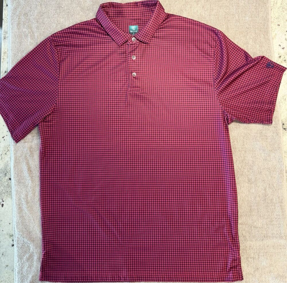Pro Tour Coolplay Men's PinkishvRed/Black Checkered Golf Polo-L